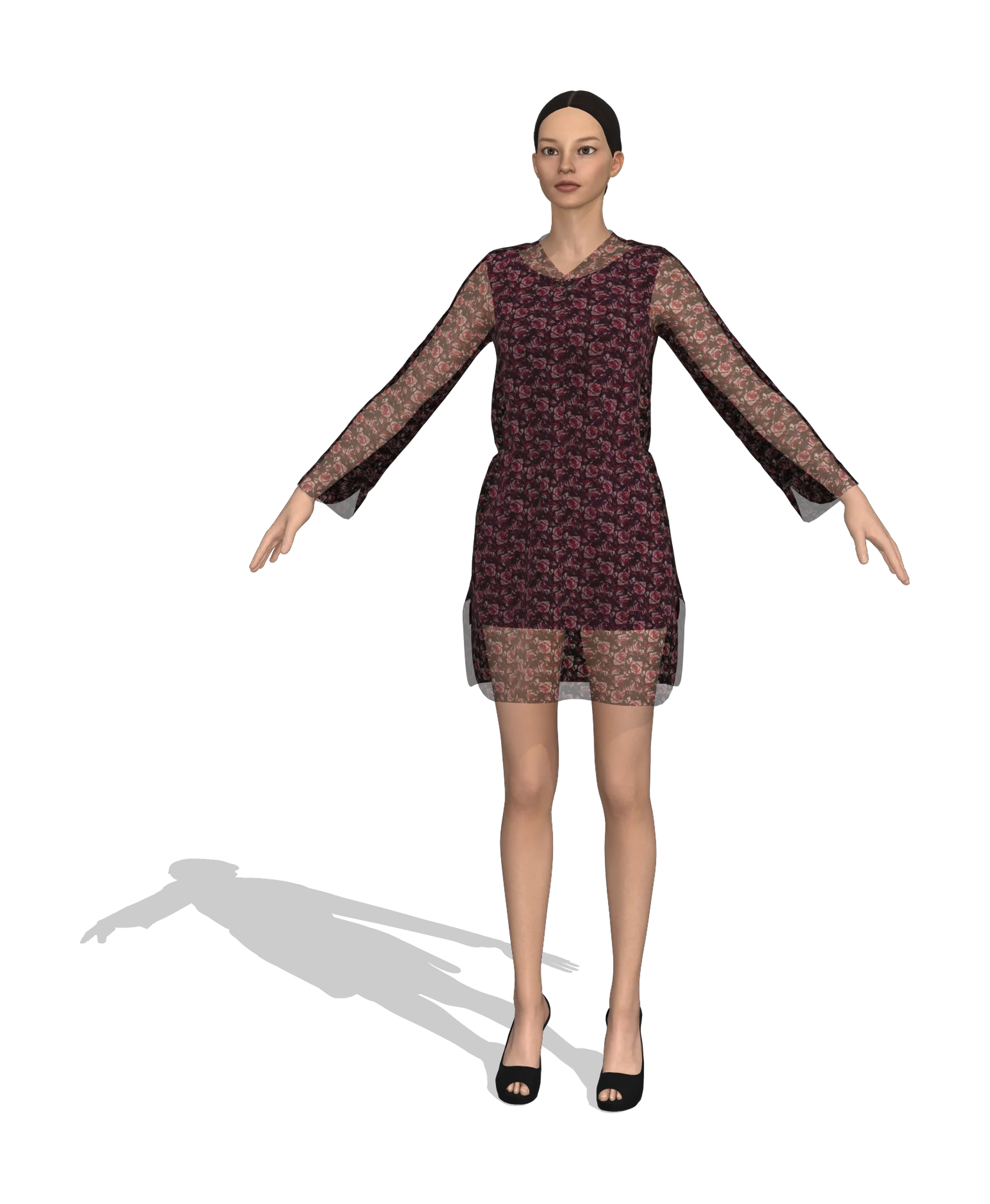 KDscion p193 full sleeve translucent shift dress - dual layer